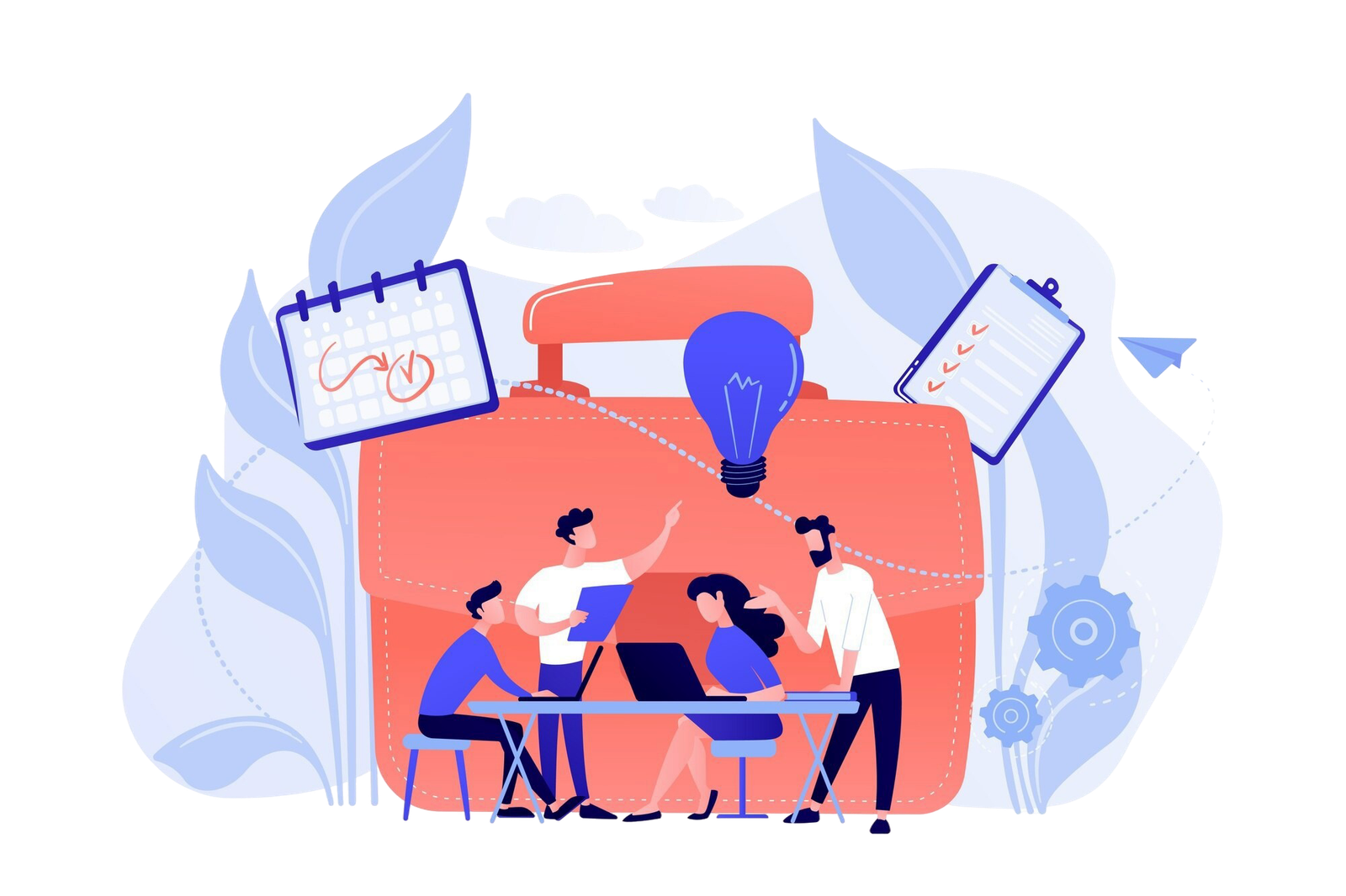 business team work together with laptops light bulb collaboration collaborative problem solving partnership concept white background